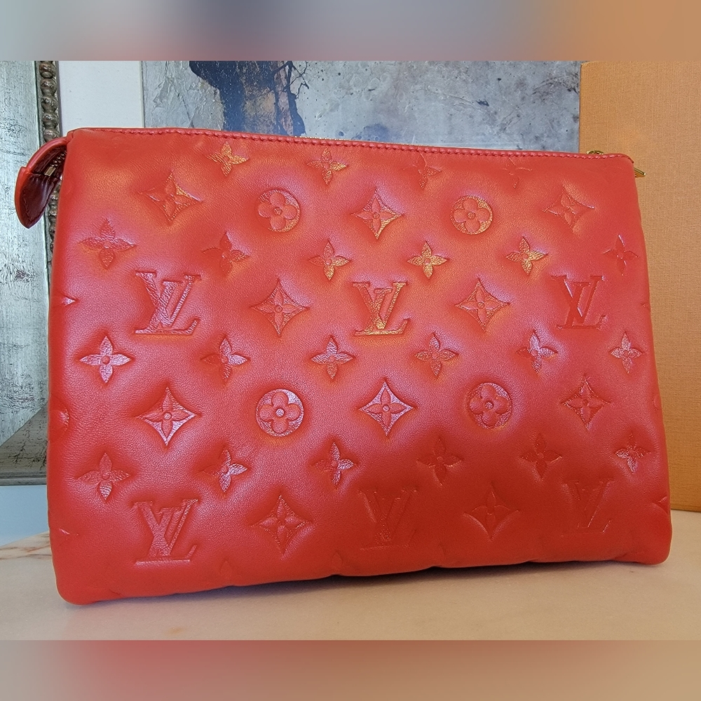Louis Vuitton Coussin PM Crossbody Shoulder Bag Chain Rare Red Leather - Picture 4 of 13